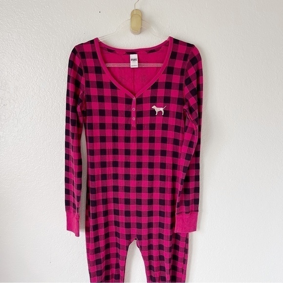 Victoria’s Secret pink red plaid onesie size medium - Picture 3 of 14